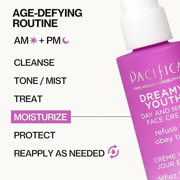 Pacifica Face Moisturizer Lotion - Dreamy Youth Day & Night Face Cream, Daily Skincare, Grapeseed Oil, Peptides, Hydrating...