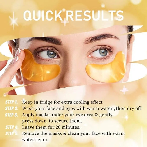 24K Gold Powder Gel Collagen Eye Masks Sheet Patch, Remove Bags,Dark Circles &Puffiness,Reduce Wrinkle,Moisturising,Hydrat...