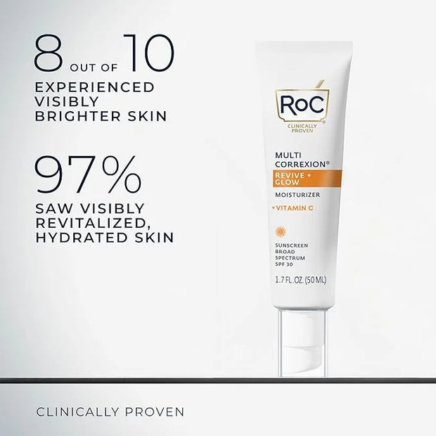 RoC Multi Correxion Revive + Glow Vitamin C Broad Spectrum SPF 30 Moisturizer (1.7 oz) with Retinol Eye Cream Packette - P...