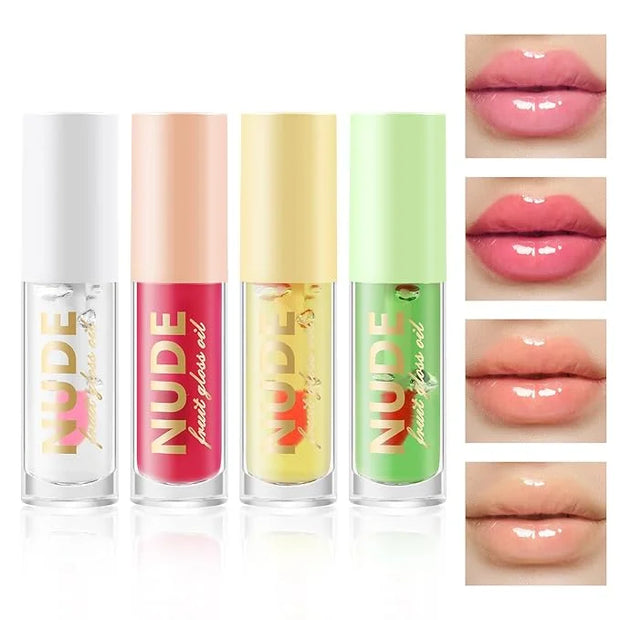 Color Changing Lip Oil Set, Hydrating Lip Glow Oil, High Shiny Plumping Lip Oil, Non-Sticky Lip Gloss, Nude Fruity Glow Oi...