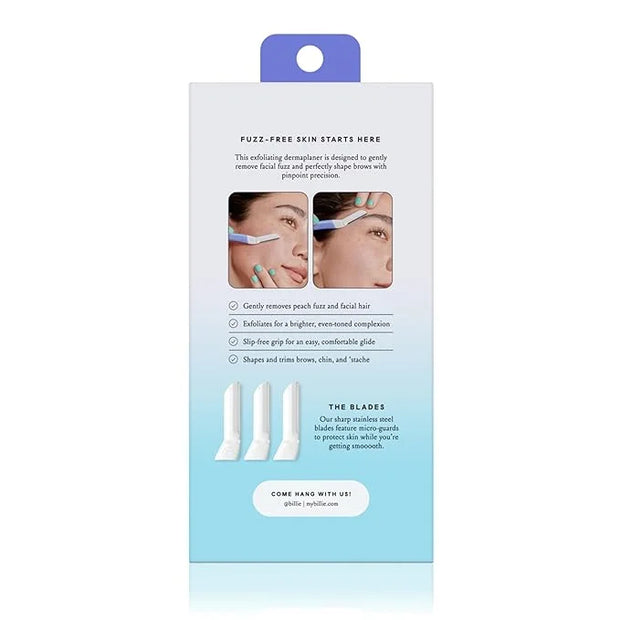 Billie - Dermaplane Starter Kit - Reusable Handle + 3 Refill Blades - Remove Facial Hair + Perfectly Shape Brows - Dermato...