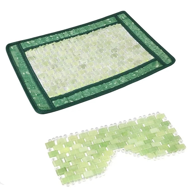 Jade Eye Mask&Energy Pillow Cover - Jade Massage Design for Relaxation Eye Mask Hot & Cold Therapy to Reduce Wrinkles, Puf...