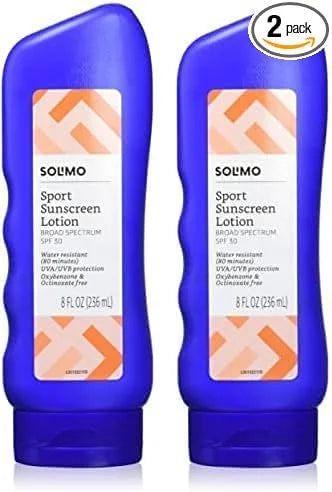 Amazon Brand - Solimo Sport Sunscreen Lotion, SPF 30, Reef Friendly (Octinoxate & Oxybenzone Free), Broad Spectrum UVA/UVB...