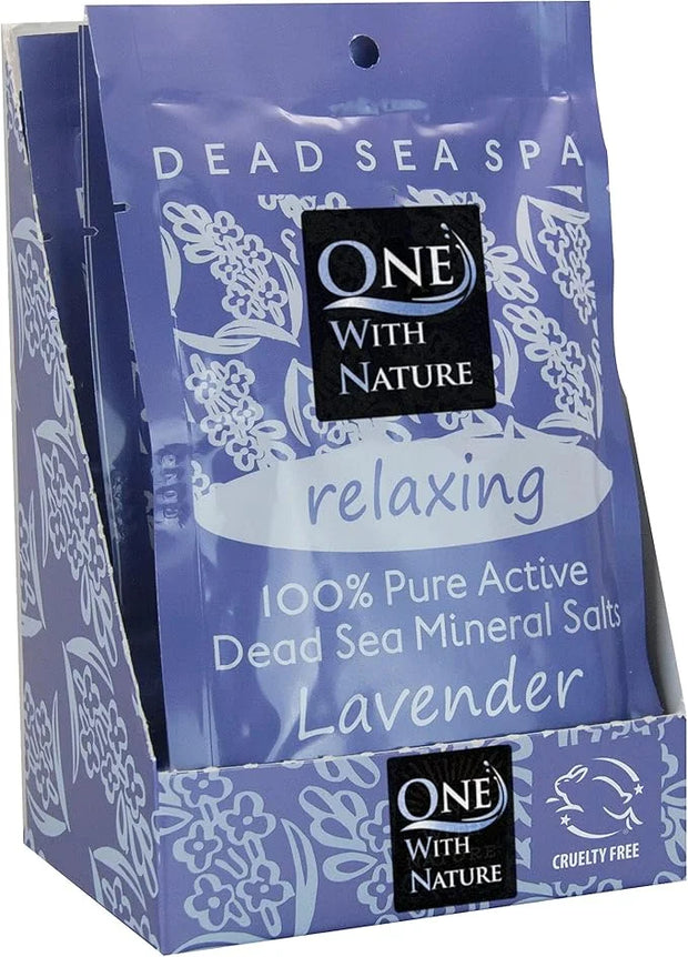 100% Pure Dead Sea Mineral Bath Salt Lavender 6 Pack 2.5 oz Single Use Packets with Magnesium, Sulfur and 21 Essential Min...
