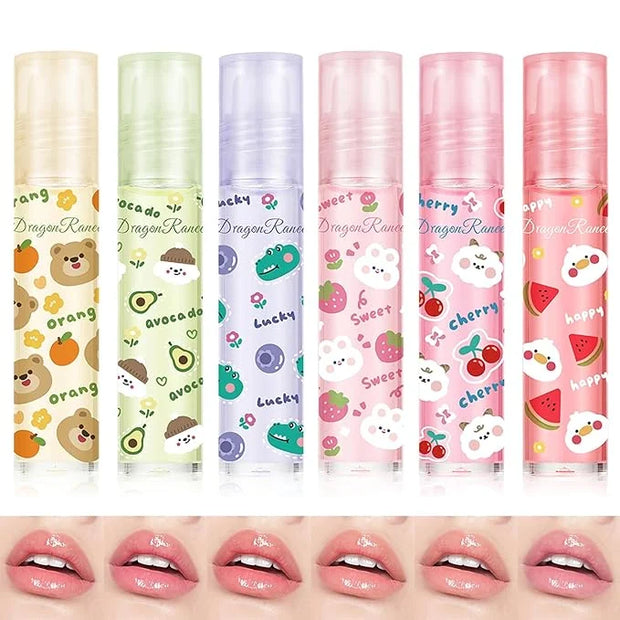 Lip Gloss Clear Jelly Lipstick Set, 6Pcs Roll On Lip Gloss Long Lasting Moisturizing Lip Balm Lip Glow Oil Nutritious Balm...