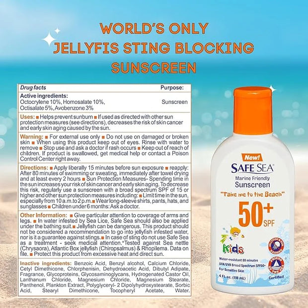 Safe Sea Anti-jellyfish Sting Protective Lotion- 2 SPF40 spray + 50 SPF kids- Hypoallergenic Jellyfish & Sea Lice Preventi...