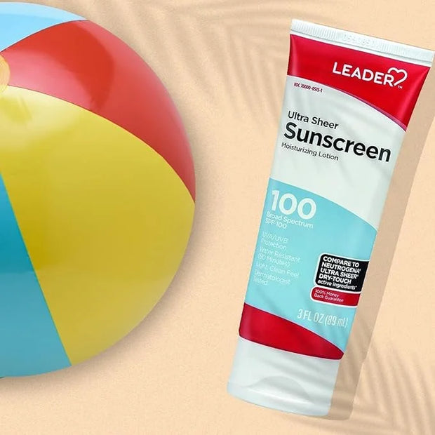 Leader Travel Sunscreen SPF 100+, Ultra Sheer Dry-Touch Water Resistant and Non-Greasy Lotion with Broad Spectrum SPF 100+...