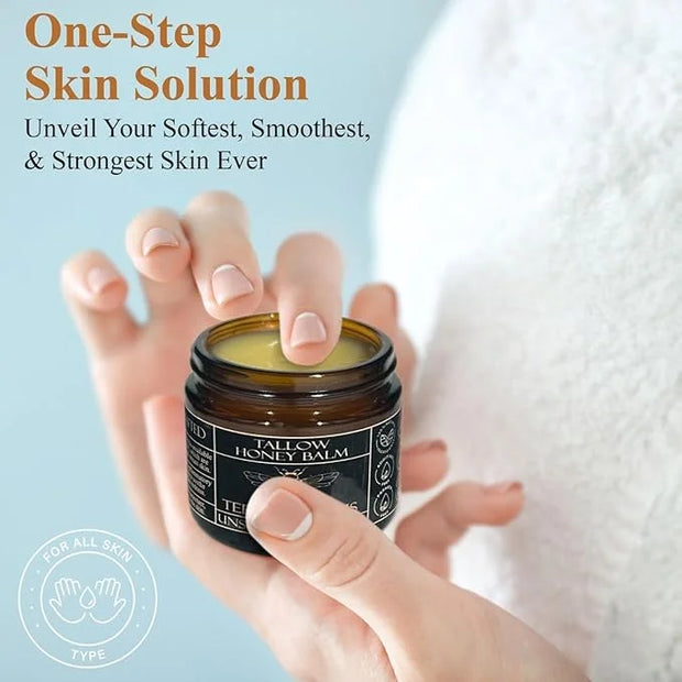 Organic Grass-Fed Beef Tallow Balm with Raw Honey - Moisturizing Cream for Soft, Smooth Skin - Handmade All-Natural Moistu...