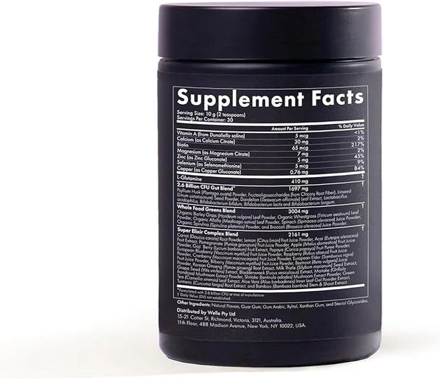 WelleCo The Super Elixir Daily Greens Powder, Probiotic Drink Mix with Whole Foods, Gluten Free, Vegan Gut Health Powder, ...