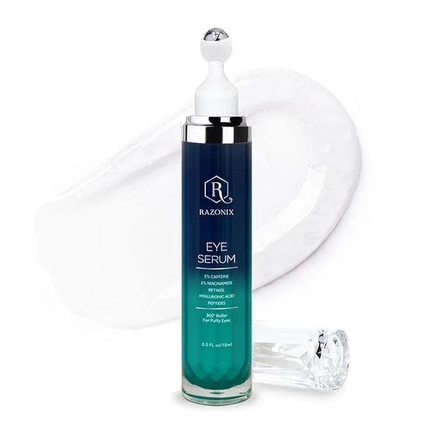 Eye Bags Treatment for Men: Men’s Under Eye Cream and Roller for Puffiness and Dark Circles – 5% Caffeine Depuffer - Produ...