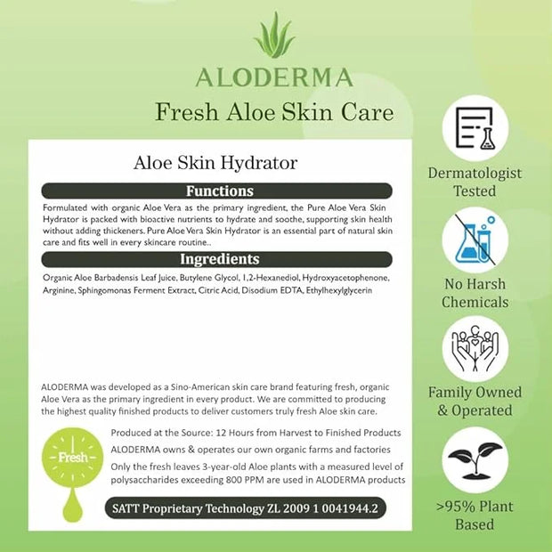 Aloderma 99.8% Organic Aloe Vera Face Hydrator Made Within 12 Hours of Harvest - Moisturizing & Hydrating Facial Toner for...