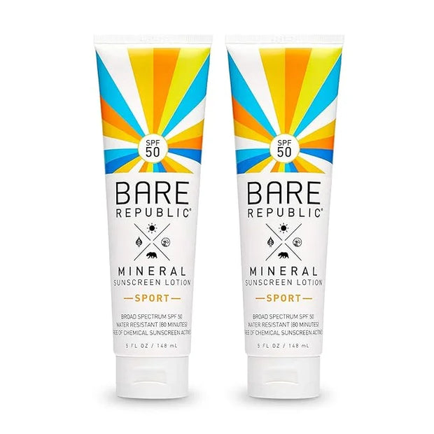 Bare Republic Mineral SPF 50 Sport Sunscreen Lotion. Natural Vanilla Coconut Scented Lightweight and Sheer Sunscreen Lotio...