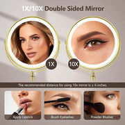 10X Large Lighted Makeup Mirror, Rechargeable 8" Height Adjustable Vanity Mirror, 1x/10x Magnifying Mirror with 3 Color, B...
