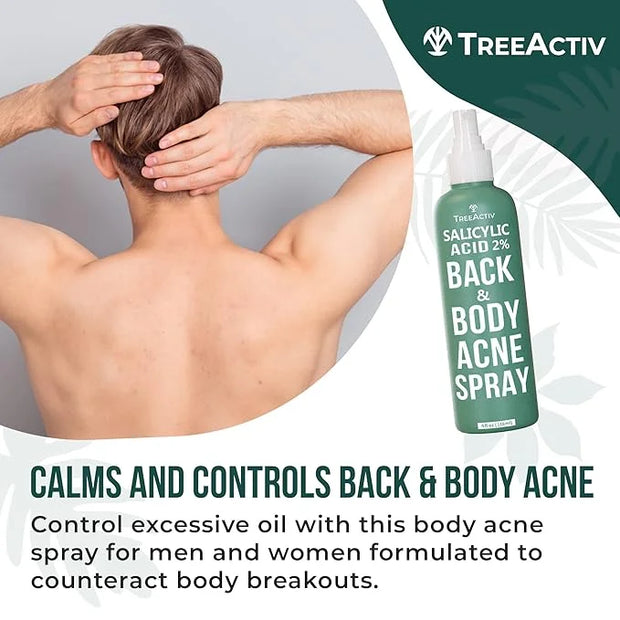 Salicylic Acid Back & Body Acne Spray, Back Acne Solution For Women And Men, Acne Body Spray with Tea Tree Oil, Fast-Dryin...