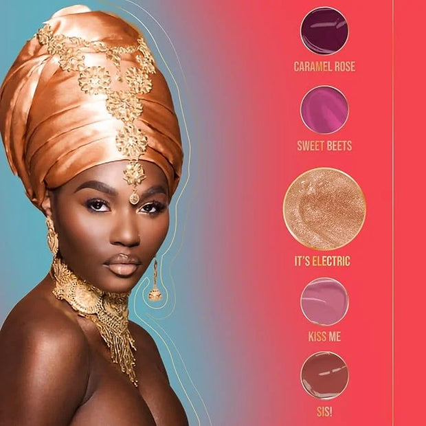 Juvia's Place Lip Gloss Glass It's Electric - Gold Shimmer,16 oz, Clear, Plump, Long Lasting Non-Sticky Luscious High Shin...