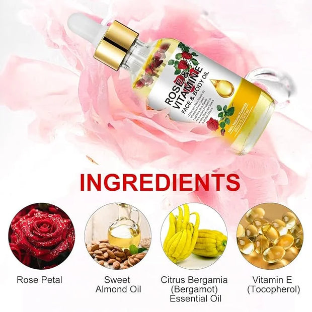 Vitamin E Oil, Rose Oil, Vitamin E Oil for Face, Organic Vitamin E Oil, Rose & Vitamin E Moisturizer Oil for Face and Skin...