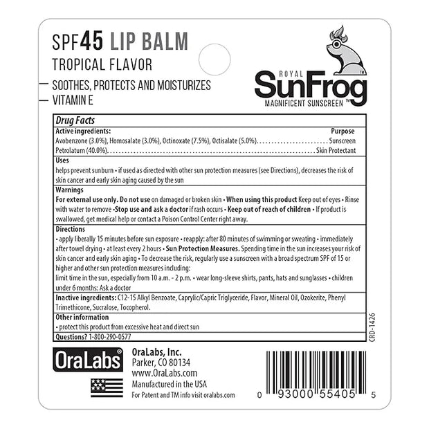 Royal SunFrog | 2-Pack Tropical Lip Balm with SPF 45 Sun Protection | Protects, Soothes, and Moisturizes with Vitamin E an...