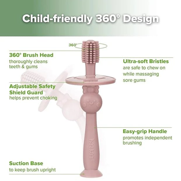 haakaa 360° Baby Toothbrush with Suction Base - Gentle Cleaning for Infant Self-Brushing Training, Food-Grade Silicone, Ad...