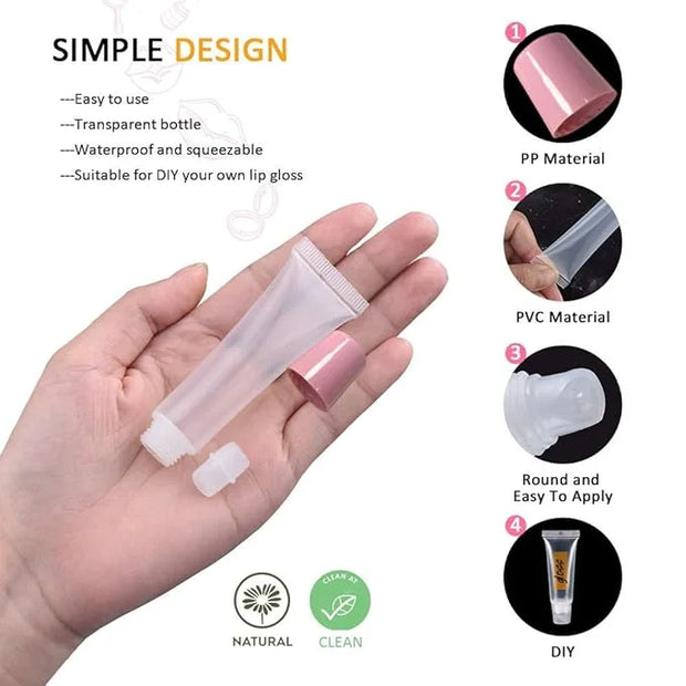 AMORIX 50PCS Lip Gloss Tubes 5ml Pink Cap Lip Gloss Containers Empty Lip Balm Tubes Squeeze Lipgloss Tubes + 2 x 20ml Syri...
