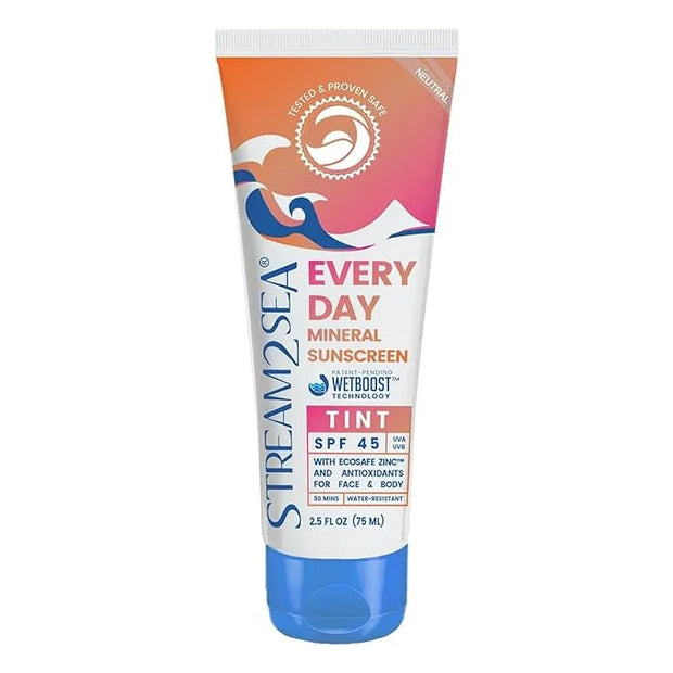 SPF 45 Every Day Tint Mineral Sunscreen | 2.5 Fl Oz Biodegradable, Paraben Free & Reef Safe Sunscreen | Non-Greasy Tinted ...