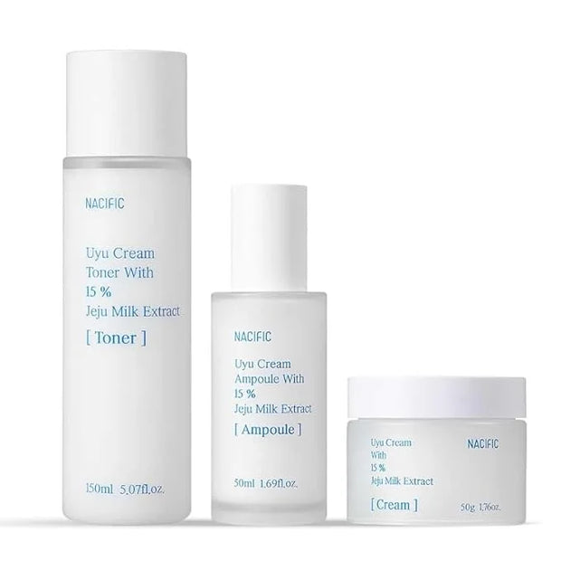NACIFIC Uyu Cream Moisturizing Set Toner 150ml 5.07fl.oz, Ampoule 50ml 1.69fl.oz, Cream 50ml 1.69fl.oz, Milk Jeju Island, ...