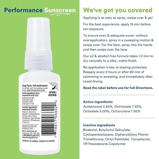 KINeSYS Fragrance Free Clear Spray Sunscreen for sensitive skin, SPF 30, Hypoallergenic, Broad Spectrum UVA/UVB protection...