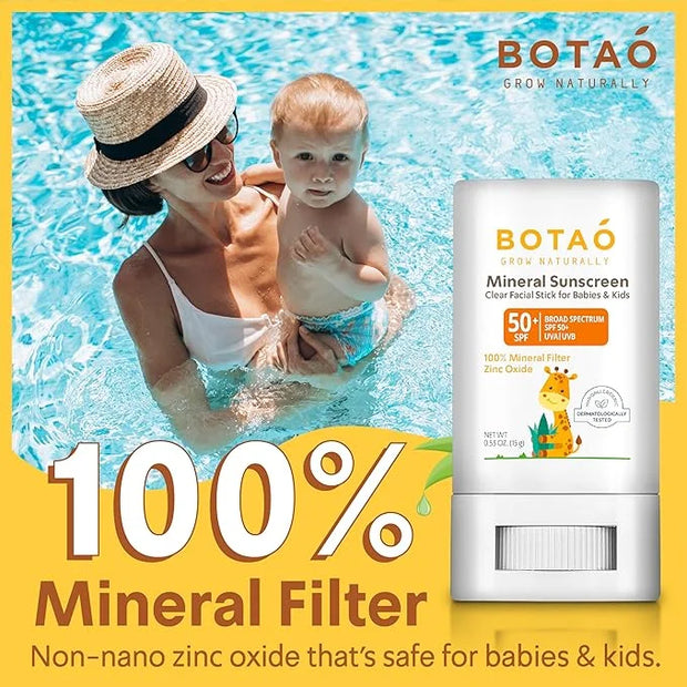 baby Mineral Sunscreen Stick 100% Zinc Oxide SPF 50+ Water Resistant UVA/UVB Protection Easy to Apply Fragrance Free, babi...