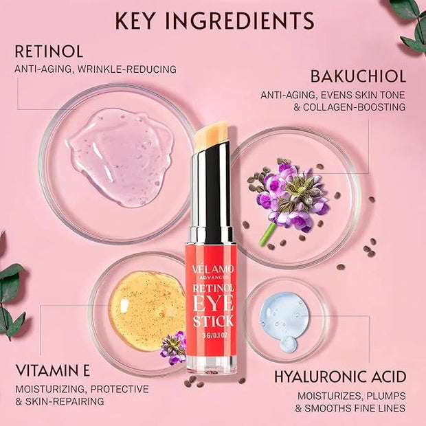VELAMO ADVANCED Retinol Eye Stick: Retinol Under Eye Cream for Dark Circles and Puffiness with 1% Bakuchiol - Anti Aging B...