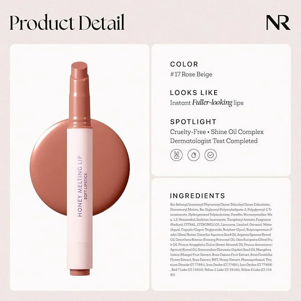 Nature Republic HONEY MELTING LIP (17 ROSE BEIGE) SOFT LIP STICK, Hydrating Gloss, Moisturizing balms, Sheer tint, Shine &...