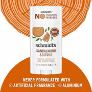 Schmidt's Aluminum-Free Vegan Deodorant Sandalwood & Citrus 4 Count for Women and Men, with 24 Hour Odor Protection, Natur...