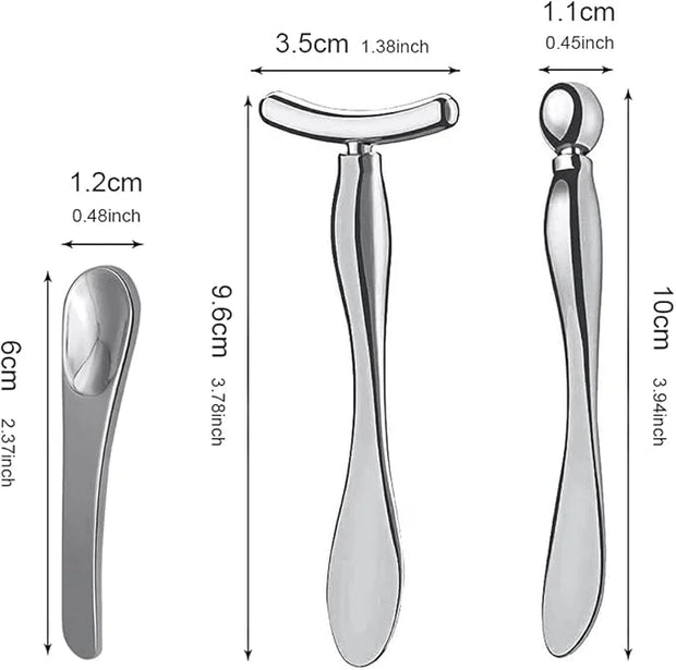 3 Pcs Metal Eye Cream Applicator Tool, Eye Roller Massage Sticks and Makeup Cream Spoon, Facial Massager for Reducing Puff...