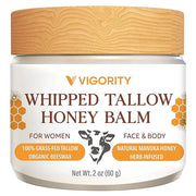 Vigority Beef Tallow and Honey Balm: Organic Grass Fed Whipped Beef Tallow for Skin - Beef Tallow Face Moisturizer Infused...