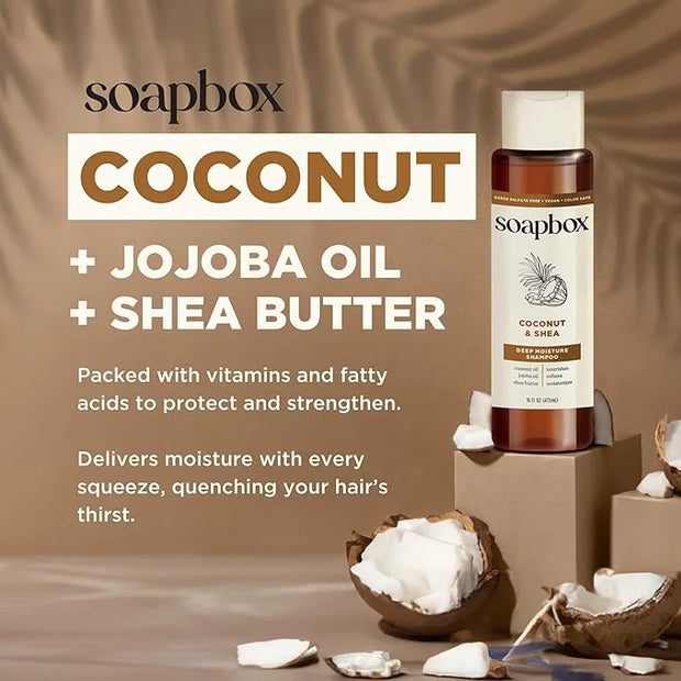 Soapbox Shampoo and Conditioner Set with Coconut Oil, Jojoba Oil, Aloe and Shea Butter to Moisturize and Nourish for All H...