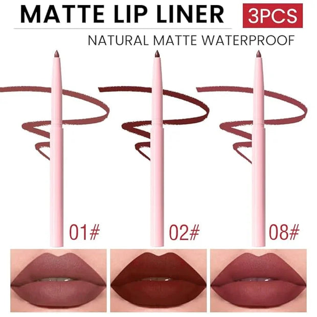 evpct 3Pcs Retractable Lip Liner Pencils Set Pack for Shaping & Sculpting Lips, Mauve Maroon Dark Wine Red Mauve Nude Crea...