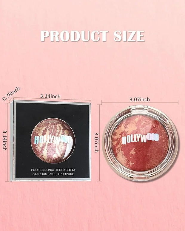 Baked Powder Blush, Glow Marbleized Blush Powder Palette,Lightweight Shimmery Cruelty-Free face Blush for Cheeks,Eyeshadow...