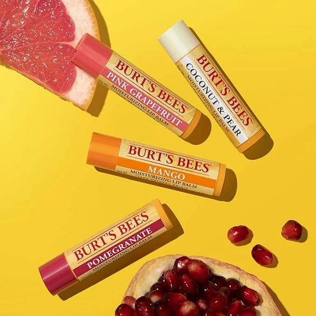 Burt's Bees Lip Balm - Pink Grapefruit, Mango, Coconut & Pear, and Pomegranate Pack, Lip Moisturizer With Beeswax, Tint-Fr...
