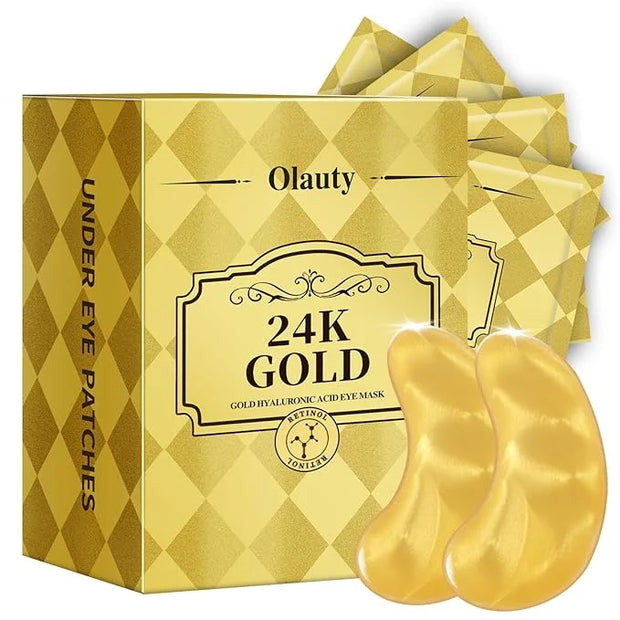 24k Golden Glow Under Eye Patches (30 Pairs Eye Gels), Collagen Eye Masks for Dark Circles and Puffiness, Bags, Relieves P...
