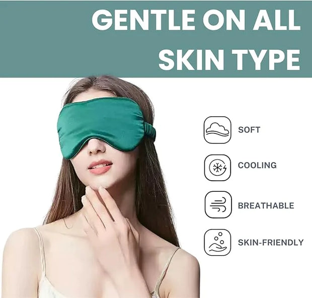 Silk Satin Sleeping Eye Mask, Dark Green Sleep Eye Mask Night Blindfold for Women and Men, Soft Breathable Blackout Eyesha...