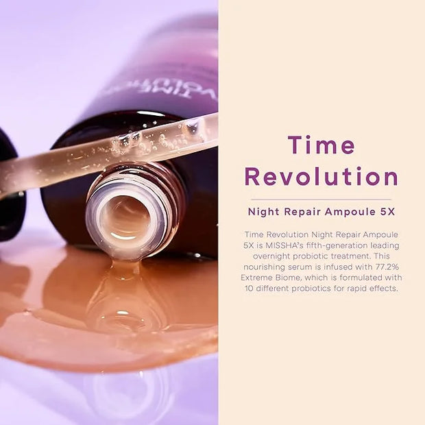MISSHA Time Revolution Night Repair Face Serum Ampoule (5th Gen) - Overnight Probiotic Skincare for Intensive Repair and R...