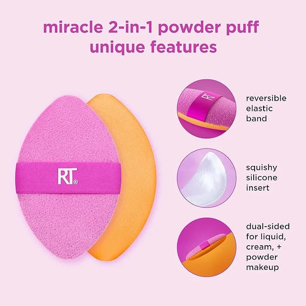Real Techniques Miracle 2-In-1 Powder Puff, Dual-Sided, Full-Size Makeup Blending Puff, Reversible Elastic Band, Precision...