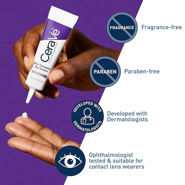 CeraVe Skin Renewing Eye Cream For Wrinkles, Under Eye Cream With Peptides + Caffeine + Niacinamide, For Wrinkles & Crows ...