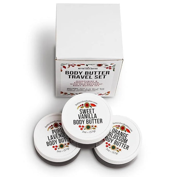 Travel Size Body Butter Set w/Orange Blossom, Lavender & Sweet Vanilla Body Creams - TSA Approved Travel Size Products, Mi...