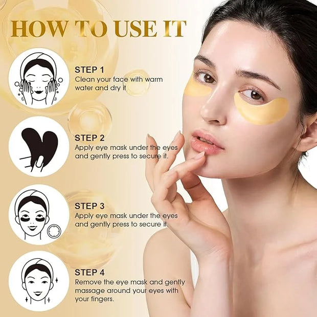 VESPRO 120 PCS 24K Gold Under Eye Patches for Dark Circles and Puffy Eyes, Eye Mask With Collagen and Hyaluronic Acid for ...