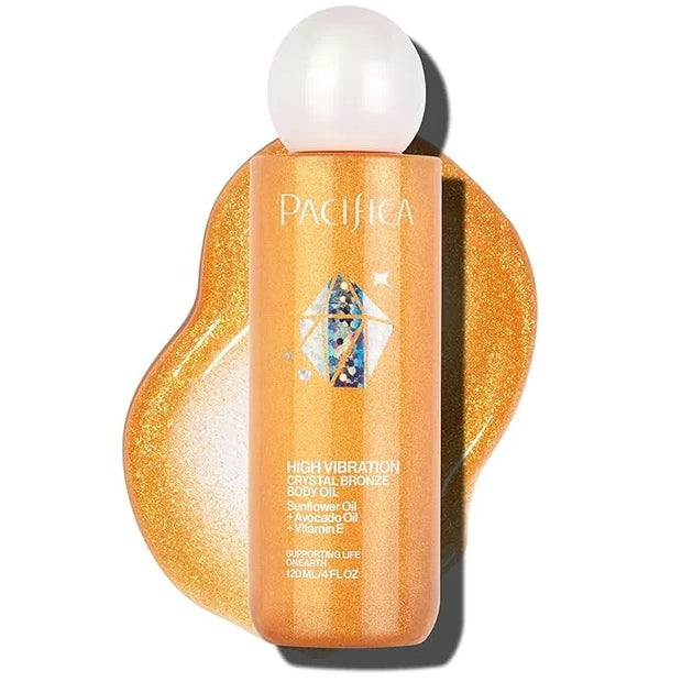 Pacifica Bronzing Body Oil – Crystal Bronze Shimmering Oil for Natural Sun-Kissed Glow, Hydrating Body Illuminator, Vanill...