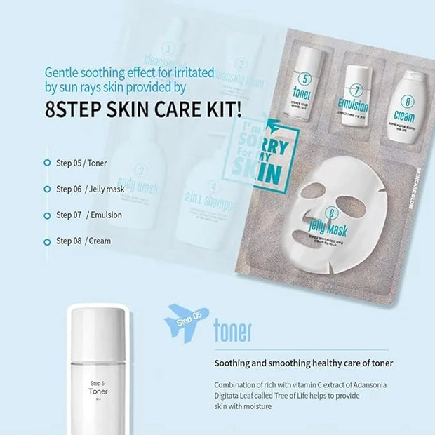 I'M SORRY FOR MY SKIN 8-Step Skincare Travel Essentials Kit, Korean Skin Care Set All in 1, Face Wash, Body Cleansing, Fac...
