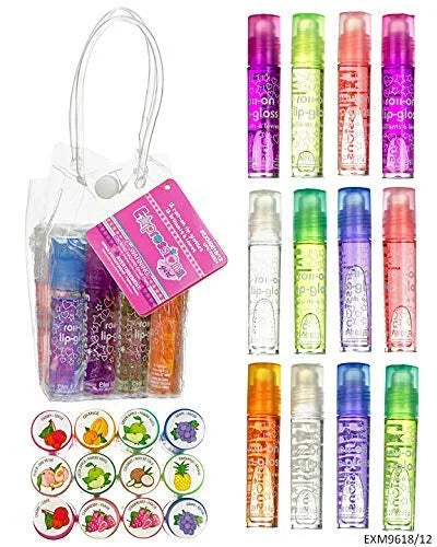 Expressions girl 12pc Roll On Lip Gloss Set with Carrying Case, Glossy Lip Make-up for Kids and Teens - Fruity Flavors, No...