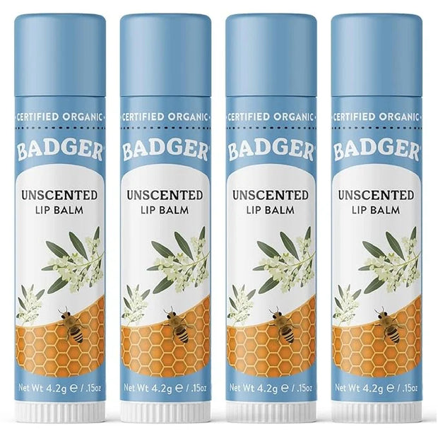 Badger Unscented Classic Lip Balm, 100% Organic Lip Balm for Sensitive Lips, Long Lasting Lip Moisturizer w/Light Silky Te...