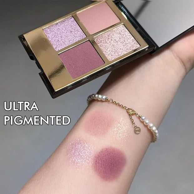 4 Colors Eyeshadow Makeup Palette,Nude Pink Purple Highly Pigmented Natural Neutral Nude Eye Shadow Palette with Mirror,Lo...