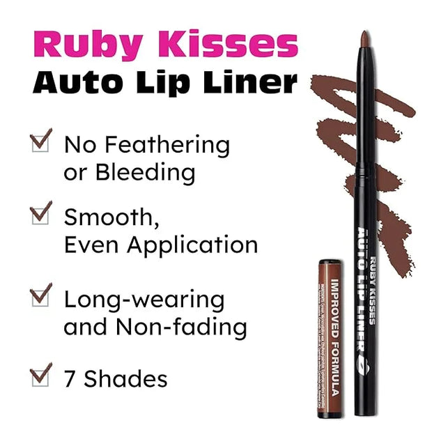 Ruby Kisses Auto Lip Liner Pencil (Brown 3 Pack), Long Lasting & Non-Fading, Smooth Application, Non-Feathering with Rich ...