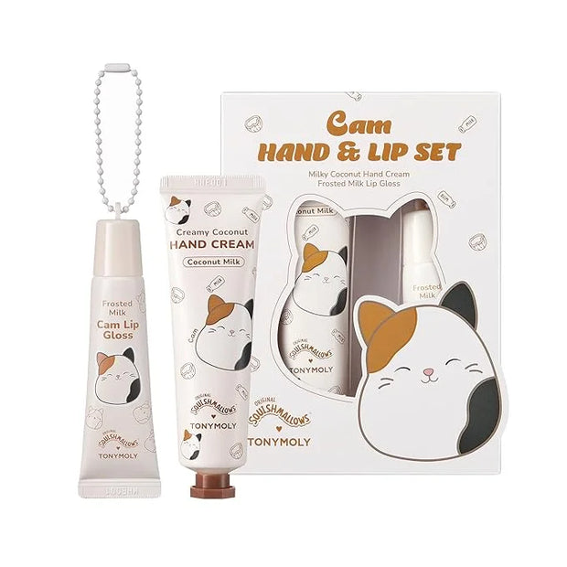 TONYMOLY x Squishmallow Cam the Cat 2PC Hand Cream & Lip Gloss Set, Coconut Milk Hand Cream, Frosted Milk Lip Gloss - Prod...